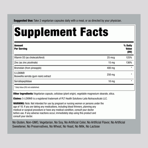 View 2 Image of Supplement Facts panel for TH ARTHROZYME PLUS 60 Capsules.